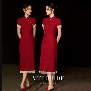 Chinese Red Modern Cheongsam Qipao Tea Ceremony